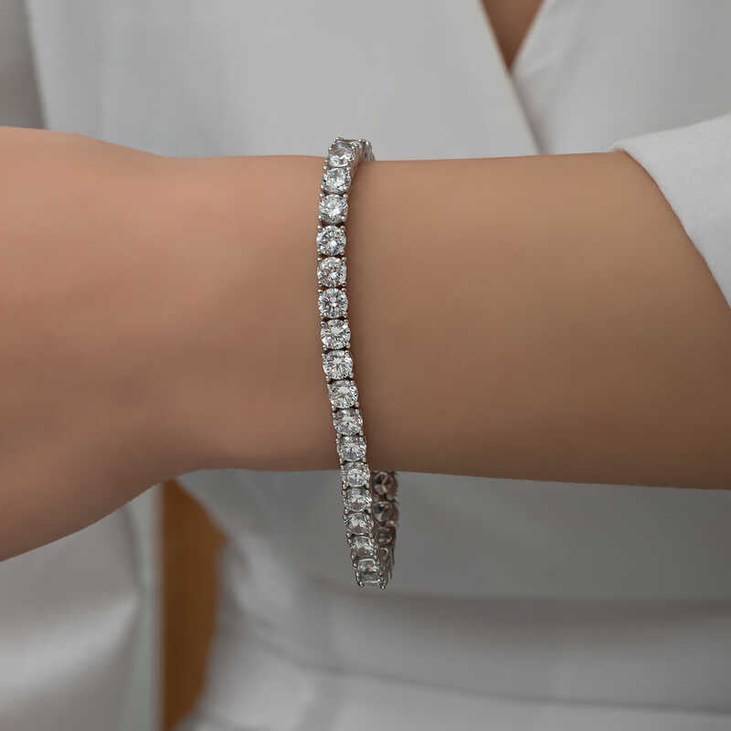 Silver Rhodium-Plated Tennis Bracelet with White Stones in Illuminated Box image 2