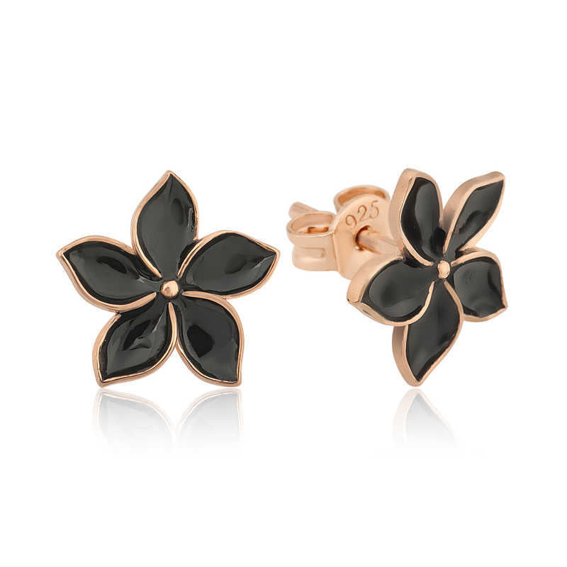 Silver Black Jasmine Flower Studded Earrings image 0