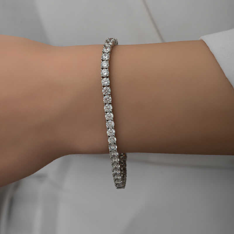 Silver Rhodium-Plated Tennis Bracelet with White Stones in Illuminated Box image 1