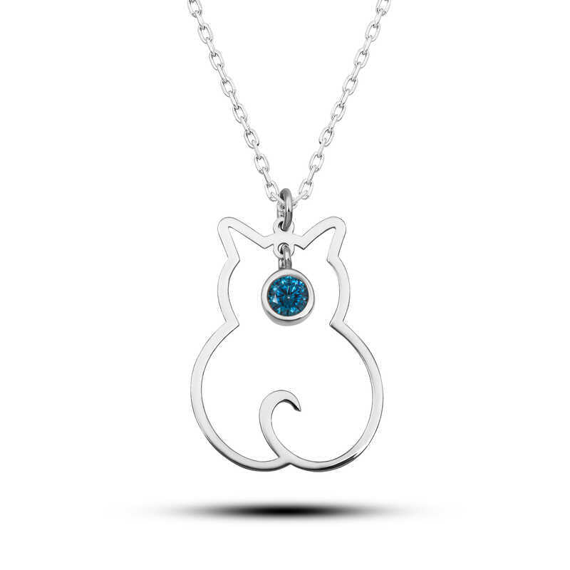 Silver March Birthstone Cat Women Necklace image 0