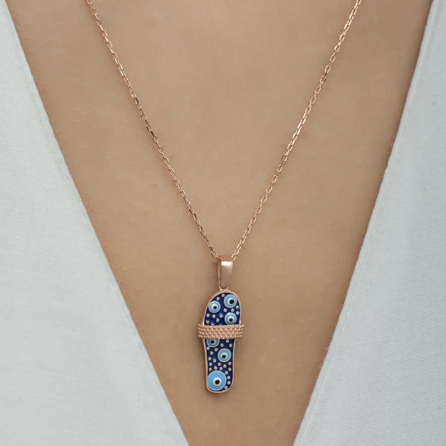 Silver evil eye stripe slippers Women's Necklace image 1