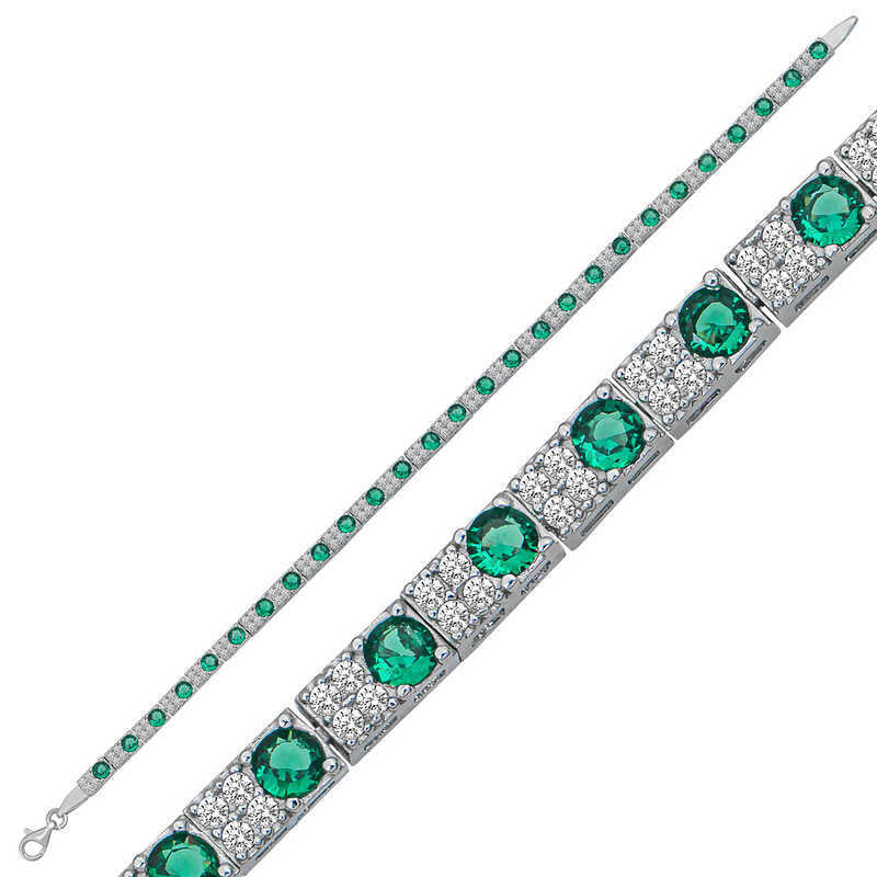 Silver Green and White Stone Tennis Bracelet for Women – Rhodium Plated image 0