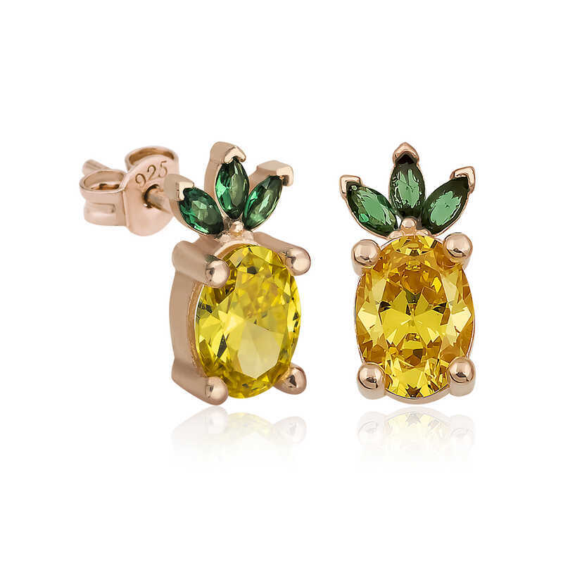 925 Silver Pineapple zircon stone Stud Earrings image 0