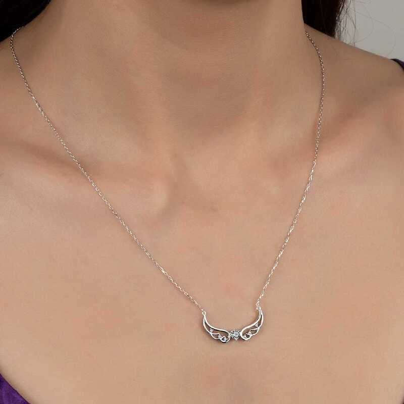 Swarovski Crystals Stone Silver Wing Women's Necklace image 1