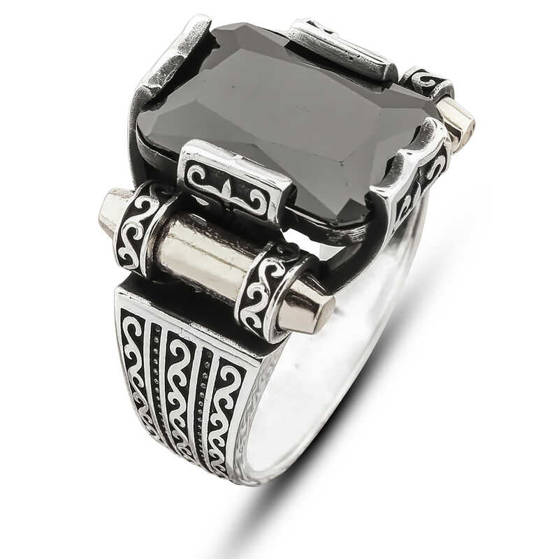 Silver Black Zircon Stone Square Men's Ring image 0