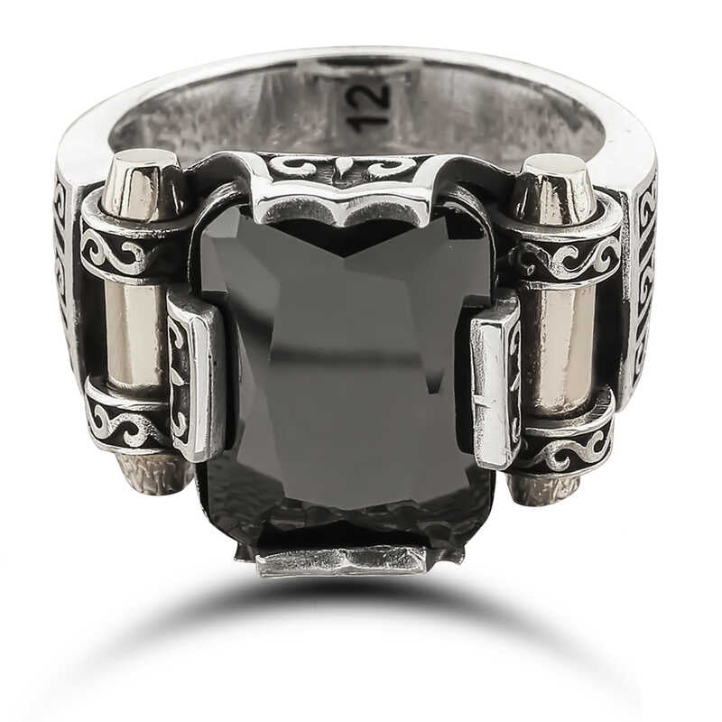 Silver Black Zircon Stone Square Men's Ring image 1