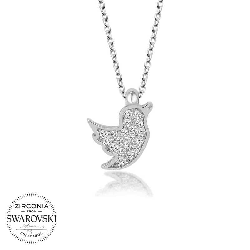 Swarovski Stone Silver Bird Women's Necklace image 0