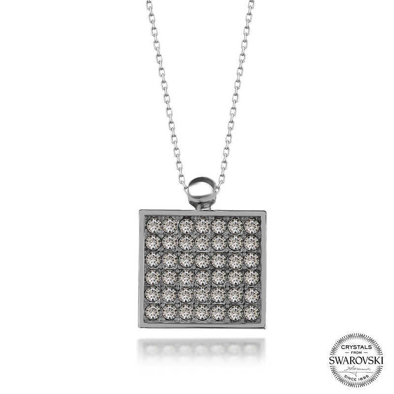 Swarovski Crystal Stone Square 925 Sterling Silver Women's Necklace image 0