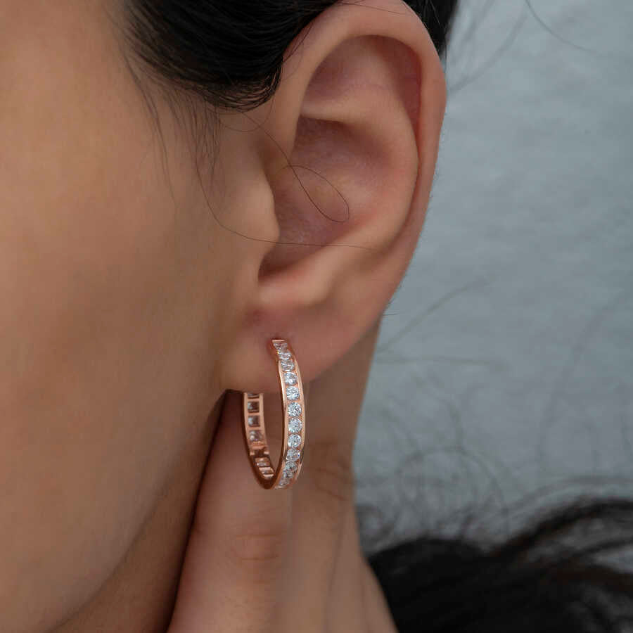 Silver Zircon Stone Hoop Women's Earrings image 1