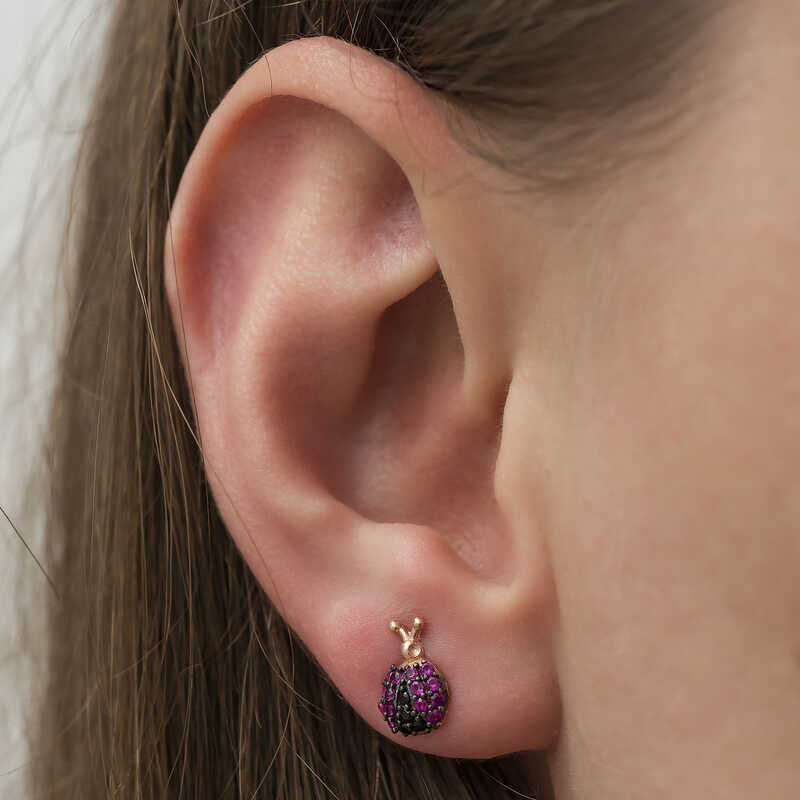 silver Ladybug earrings image 1