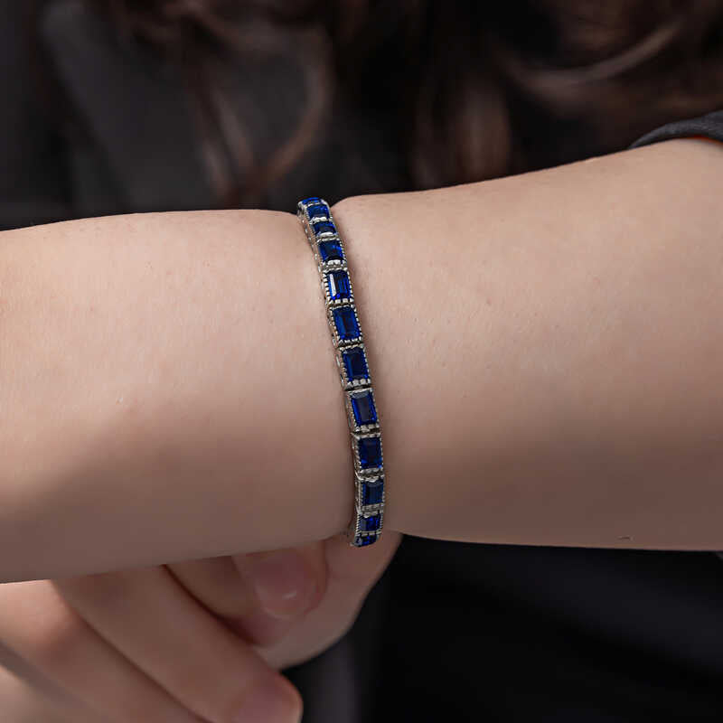 Silver Blue Stone Tennis Bracelet – Rhodium Plated image 2