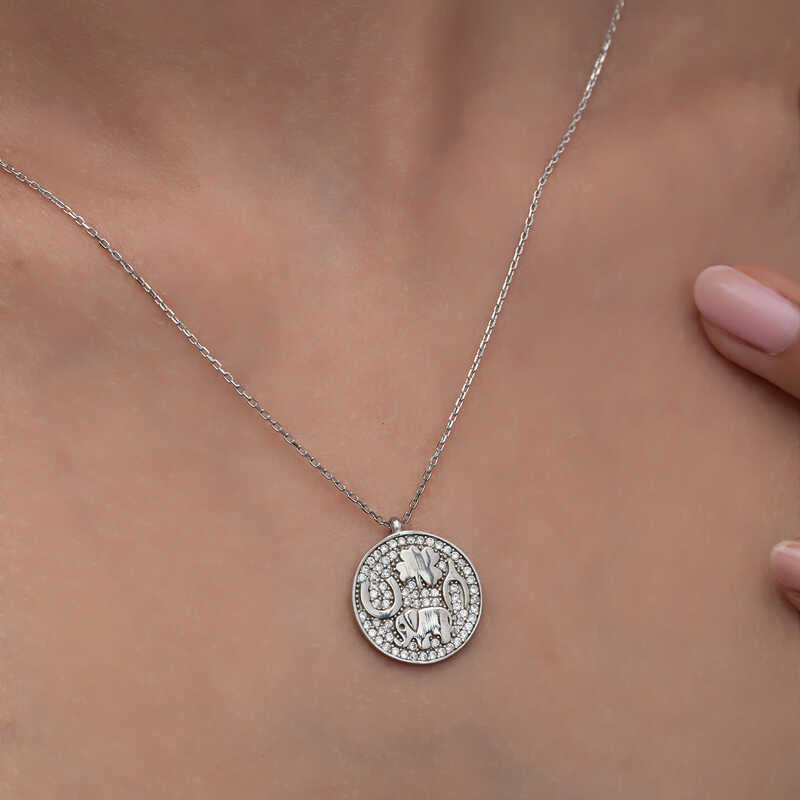 Silver Elephant Motif Lucky Women's Necklace image 1