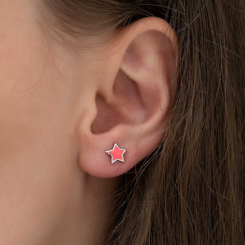 Silver phosphor pink star women's earrings image 1