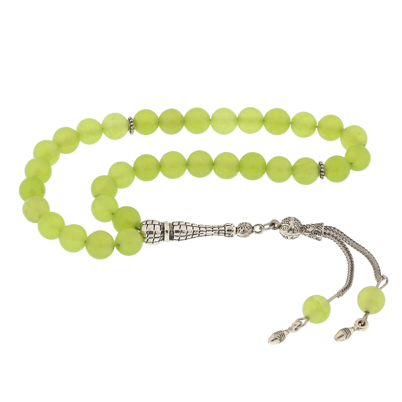 Green Jade Stone Tesbih with Metal Tassel image 0
