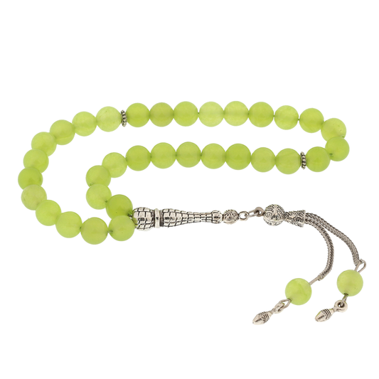 Green Jade Stone Tesbih with Metal Tassel image 0