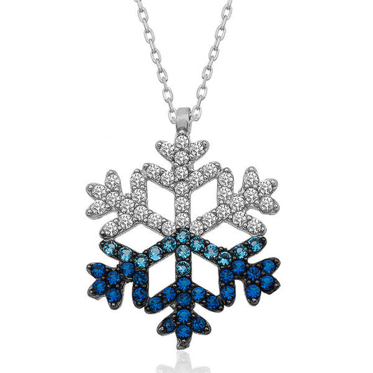 Silver Blue Stone Snowflake Women`s Necklace image 0