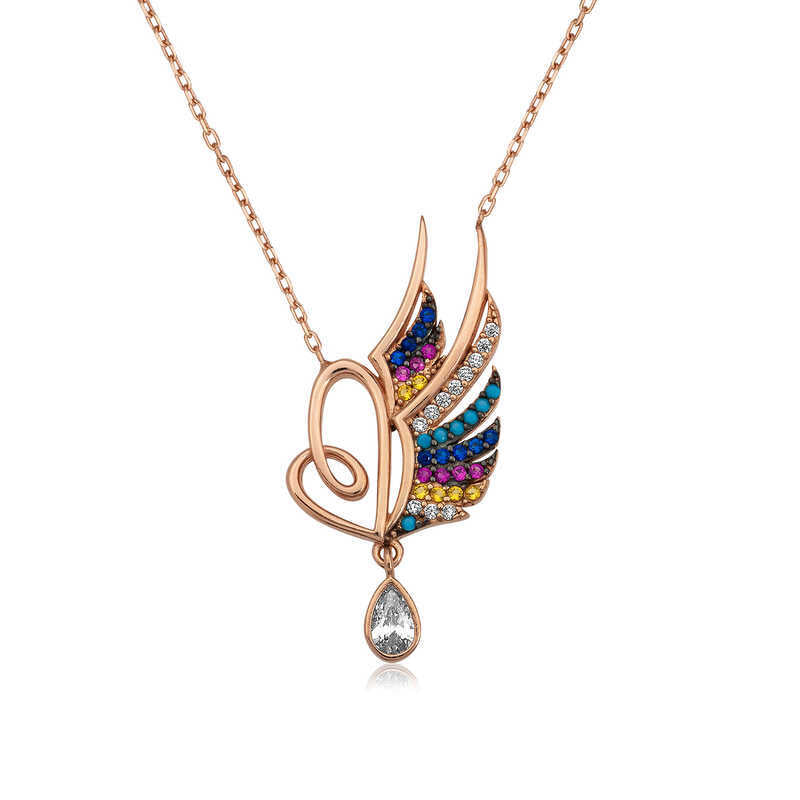 Silver Rose Winged Heart Women's Necklace image 0