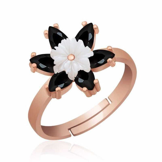 Silver Rose Black Lotus Flower Ring image 0