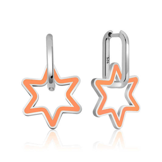 Silver phosphor orange star women's earrings image 0