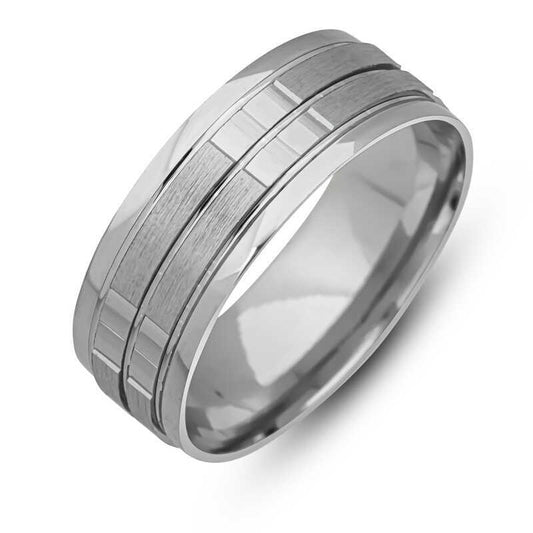 Silver Line Pattern Rhodium Wedding Band image 0