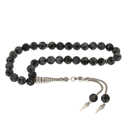Natural Stone Obsidian Tasbeeh with Metal Tassel image 0
