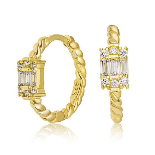 Silver Gold Baguette Stone Earrings image 0