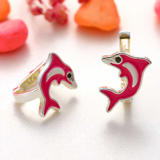 Silver Pink Dolphin Girls Earrings image 0