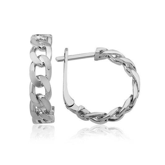 Silver Chain Patterned Hoop Earrings image 0