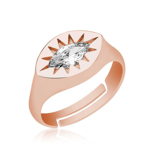 Silver Adjustable Rose Gold North Star Signet Ring image 0