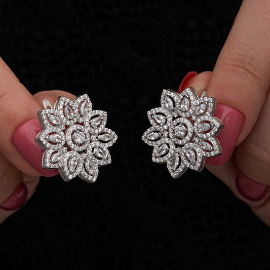 Silver Zircon Flower Women`s Earrings image 0