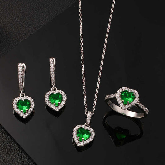 Silver GreenStone Heart Women's Set image 0