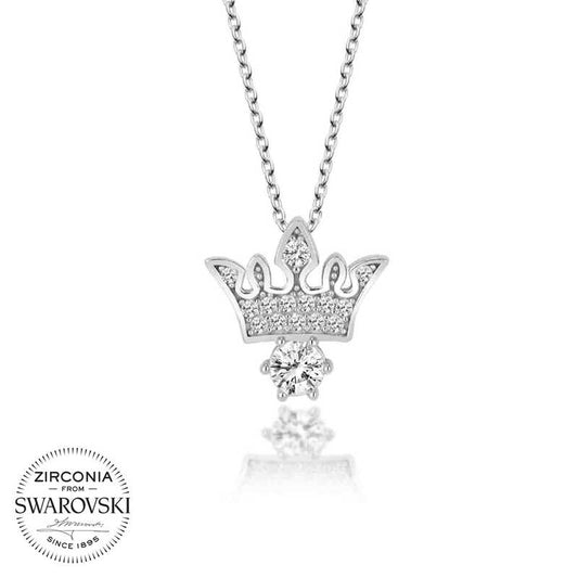 Swarovski Stone Silver King Crown Women's Necklace image 0