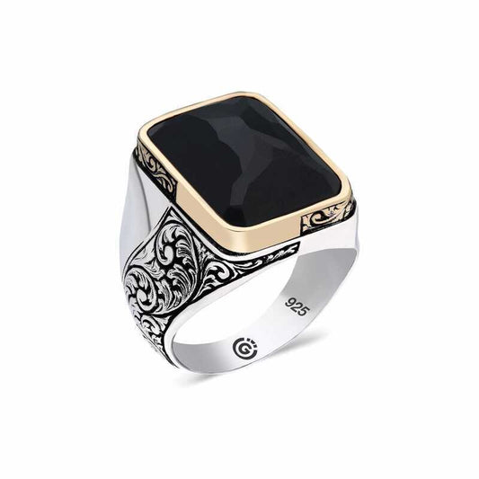 Silver Men's Ring with Black Stone image 0