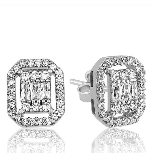 Silver Baguette Stud Women's Earrings image 0