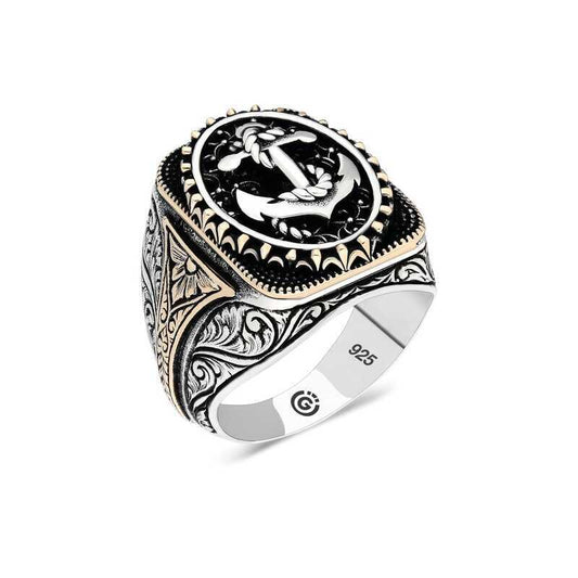 Silver Men's Ring with Anchor Design image 0