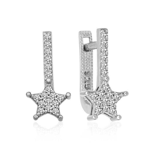 925 Sterling Silver Dangle Star Stone Earrings image 0