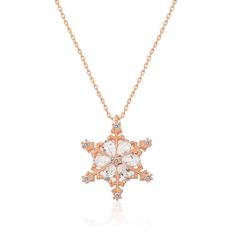 Silver Rose Snow Flower Women's Necklace image 0