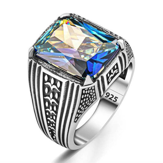 Silver Men's Ring with Mystic Topaz -Square Design image 0