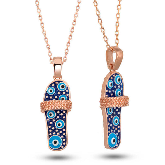 Silver evil eye stripe slippers Women's Necklace image 0