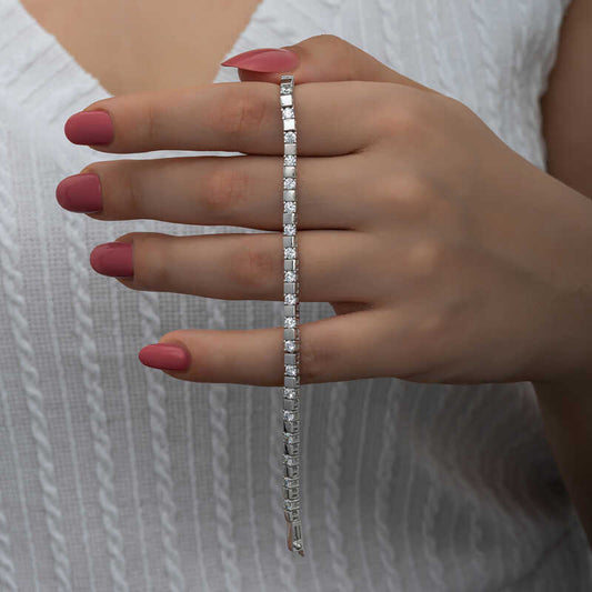 Silver White Stone Tennis Bracelet – Rhodium Plated image 0