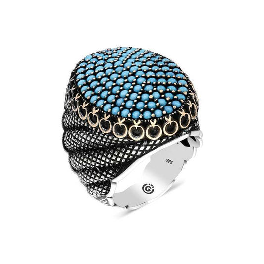 Silver Oval Men's Ring with Turquoise Zircon Stone image 0
