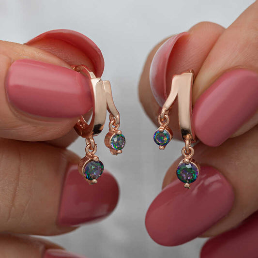 925 Sterling Silver Rose Pendant Mystic Topaz Women's Earrings image 0
