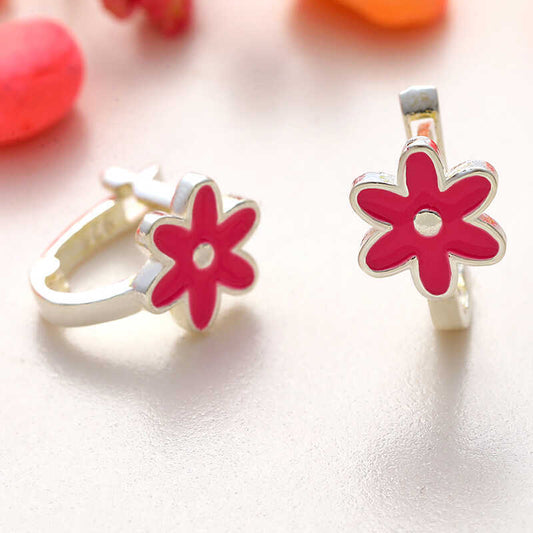 Silver Pink Flower Girl's Earrings image 0