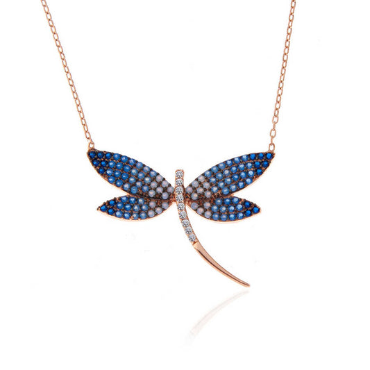 Silver Rose Dragonfly Women Necklace image 0