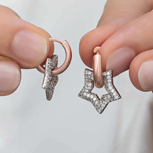 Silver & Rose Gold Star Drop Earrings image 0