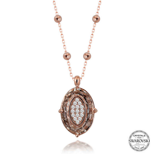 Swarovski Crystal Rose Top Chain Oval Silver Women's Necklace image 0