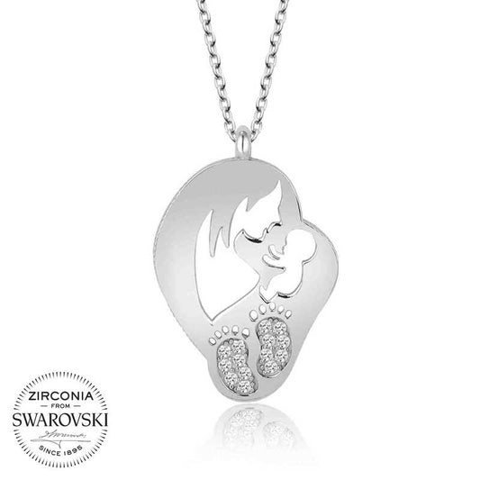 Swarovski Stone Silver Mother Baby Lady Necklace image 0