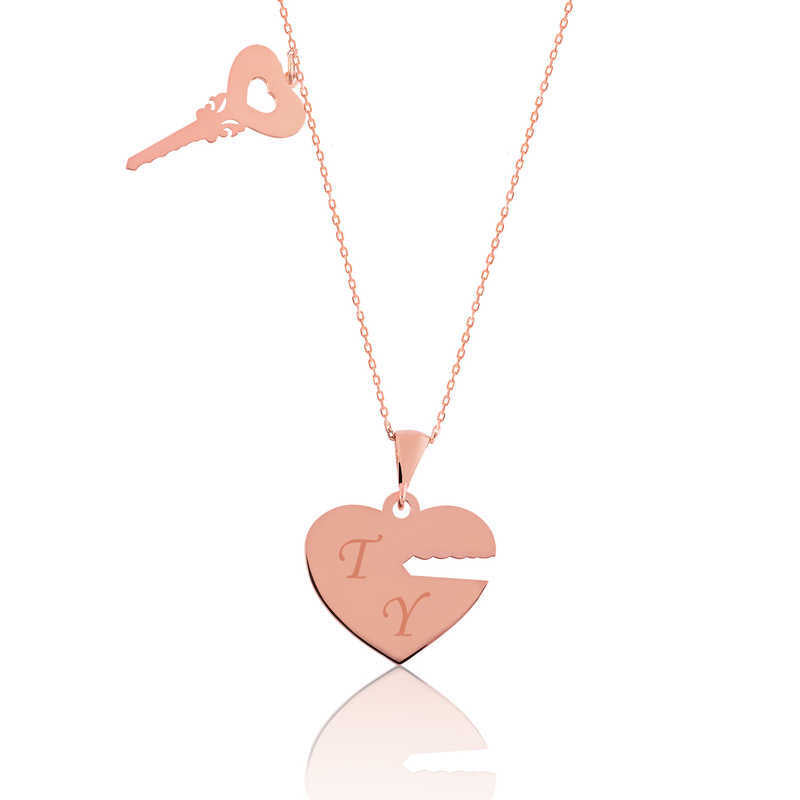 Silver Rose-Plated "Key to My Heart" Personalized Necklace image 0