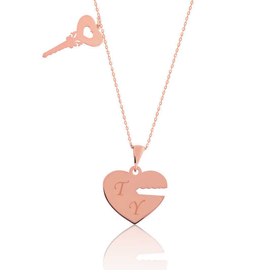 Silver Rose-Plated "Key to My Heart" Personalized Necklace image 0