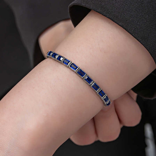 Silver Blue Stone Tennis Bracelet – Rhodium Plated image 0